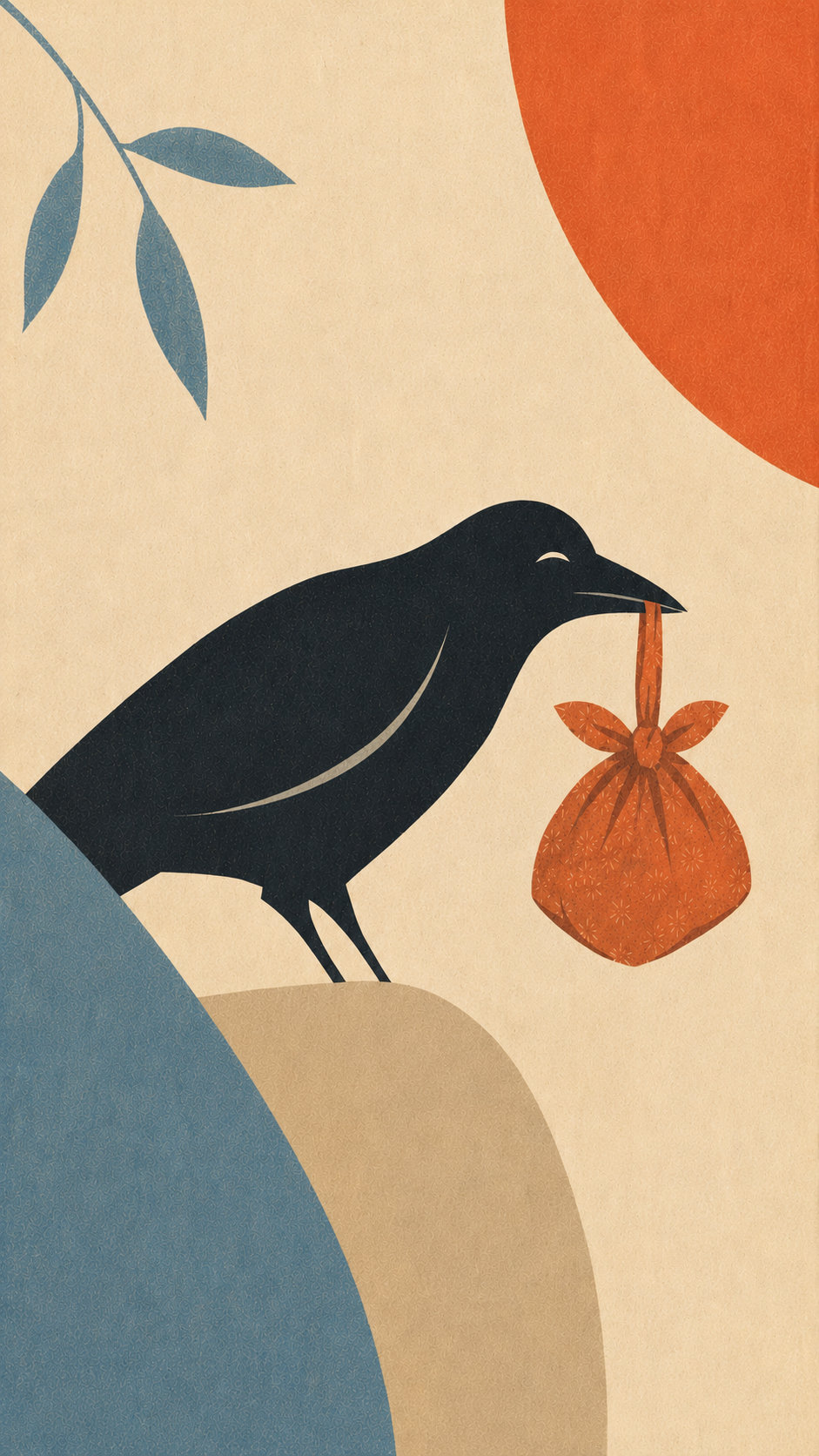 A raven carrying a small wrapped gift